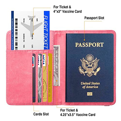 Premium Passport Holder for Travel RFID Blocking Passport Cover Slim - color: Pink