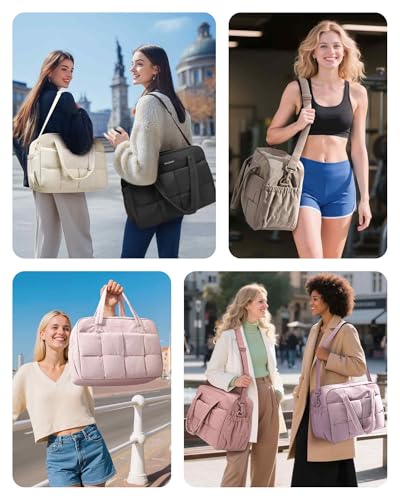 BAGSMART Gym Bag for Women, Personal Item Puffer Duffle Bag, Weekender Overnight Carry On Tote Handag for Travel - color: Camel