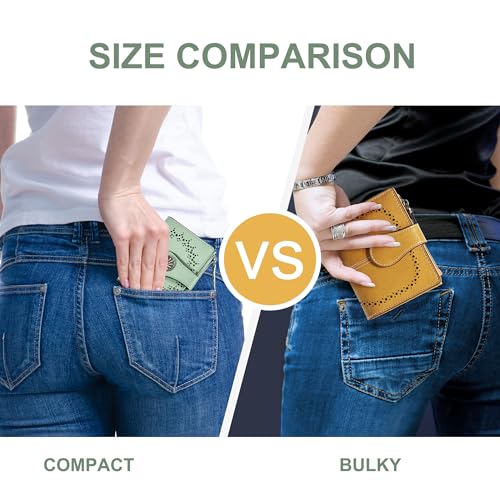 Tipmile Small Wallet for Women Bifold RFID Blocking Card Holder Leather Wallets with Zipper Coin Pocket - color: Green