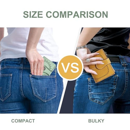 Tipmile Small Wallet for Women Bifold RFID Blocking Card Holder Leather Wallets with Zipper Coin Pocket - color: Green
