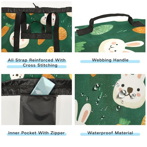 Dark Green Easter Bunny Eggs Carrots Laundry Backpack Bag with Adjustable Shoulder Straps Handle Dirty Laundry Hamper Bag for Traveling Camp College Dorm Heavy Duty Waterproof Large Capacity - color: Dark Green Easter Bunny Eggs Carrots
