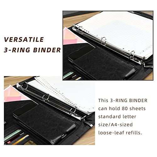 WRIYES Zippered Portfolio Organizer with 3 Ring Binder, Black - color: Black