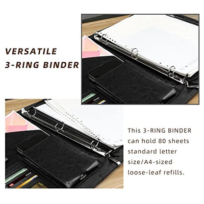 WRIYES Zippered Portfolio Organizer with 3 Ring Binder, Black - color: Black