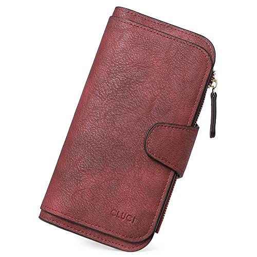 CLUCI RFID Wallet for Women Bifold Wallet with ID Window - color: 2 Two-toned Wine Red