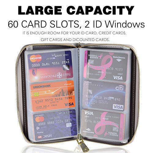 Easyoulife Credit Card Holder Wallet Womens Zipper Leather Case Purse RFID Blocking - color: Silver