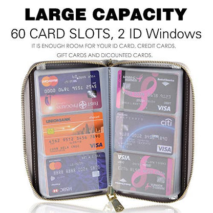 Easyoulife Credit Card Holder Wallet Womens Zipper Leather Case Purse RFID Blocking - color: Silver