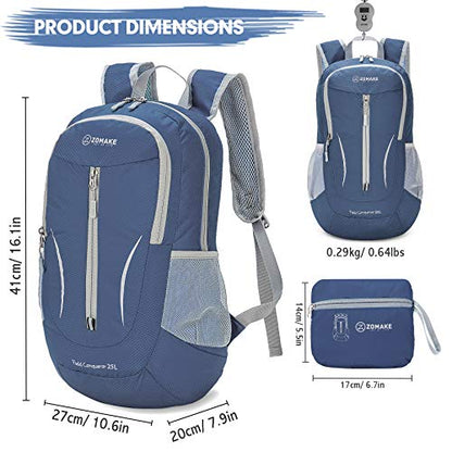 ZOMAKE Ultra Lightweight Packable Backpack 25L - Foldable Hiking Backpacks Water Resistant Small Folding Daypack for Travel(Navy Blue) - color: Navy Blue, size: Small