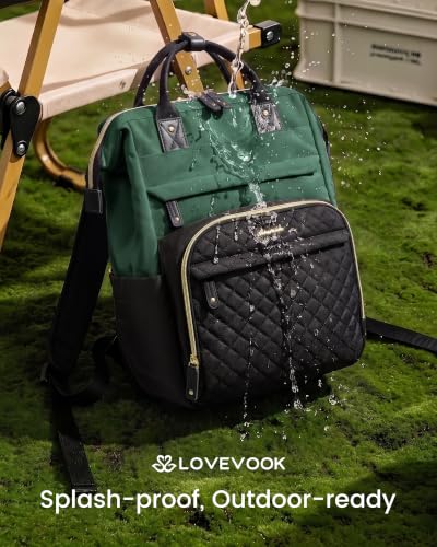 LOVEVOOK Laptop Backpack Women Quilted Teacher Nurse Work Backpack Purse - color: Green Black, size: 15.6 inch-Cup