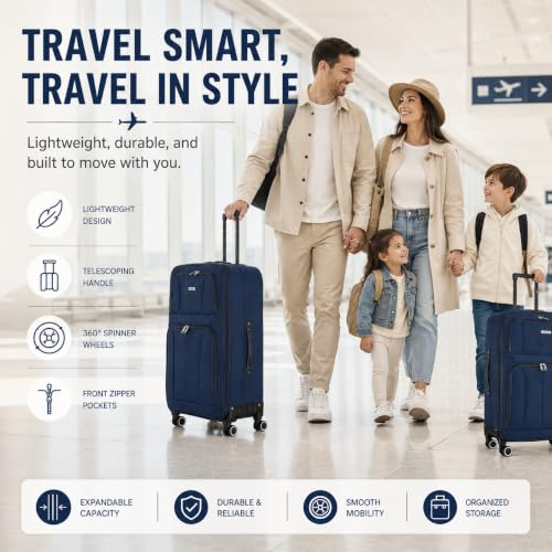 Mirage Grace 4 Piece Expandable Softside Luggage Set, Navy - color: Navy