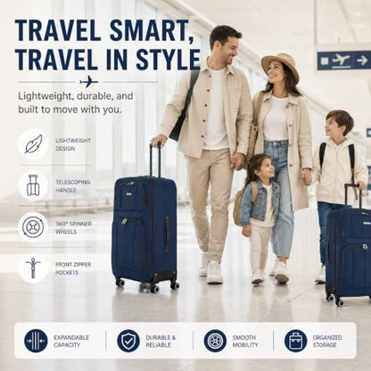Mirage Grace 4 Piece Expandable Softside Luggage Set, Navy - color: Navy