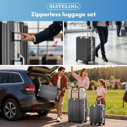 3-Piece Zipperless Luggage Set, 20/24/28 Inch Suitcases - color: Gray, size: TSA 20-inch & 24-inch & 28-inch