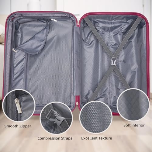 LARVENDER 5 Piece Hardside Expandable Luggage Sets with Wheels Lock, Lightweight PC+ABS Rolling Hardside Suitcase for Women and Men,Glossy Very Berry - color: Glossy Very Berry, size: 5 Piece Set (20/24/28/DB/TB)