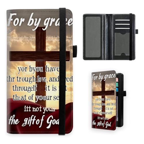 Religious Cross Sunset Grace Premium Leather Checkbook Cover for Men Women, Multi-Functional Long Wallet with RFID Blocking, Business Card Holder&Pen Loop Slim Design - color: Religious Cross Sunset Grace