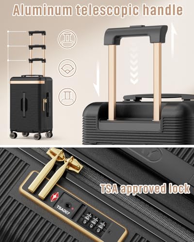 Joyway 22 Inch Carry On Luggage with Spinner Wheels and Cup Holder, Black - color: Black, size: 22 inch
