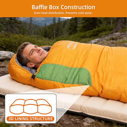 3-in-1 Down Sleeping Bag for Adults and Teens - color: orange 500g filling