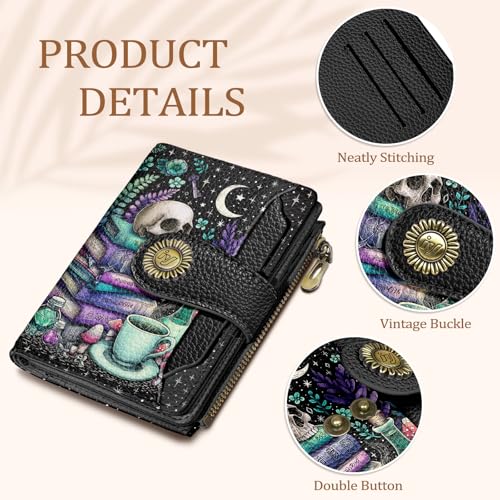 Icycay Goth Gothic Small Wallet Women RFID Blocking Credit Card Holder - color: Goth Skull