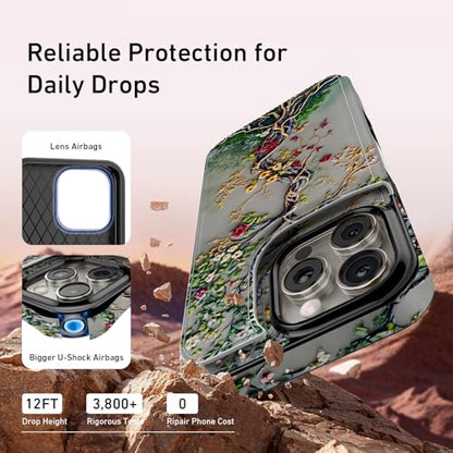 FUNMIKO for iPhone 13 Pro Max Wallet Case, Card Holder, RFID-Blocking - color: Blooming Tree of Life, size: iPhone 13 Pro Max