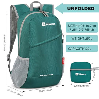 ZOMAKE Lightweight Packable Backpack 20L, Foldable Small Daypack for Hiking - color: Army Green