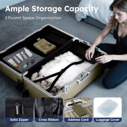 ALPHA CAMP Trunk Luggage 24 Inch with Aluminum Frame Zipperless Suitcase - color: Gold, size: 24 Inch