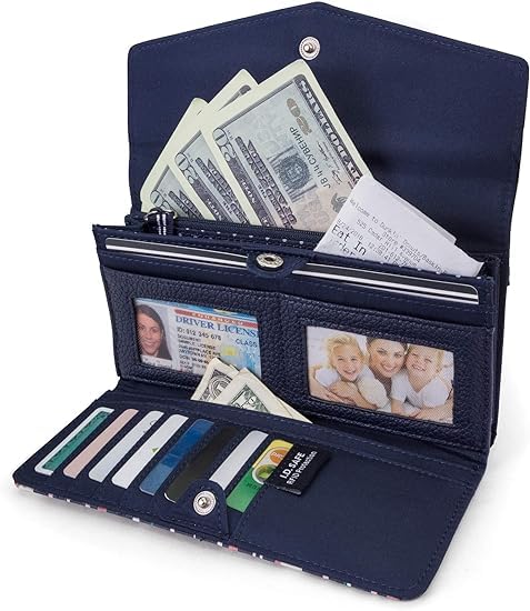 Nautica Money Manager Womens Slim RFID Blocking Wallet, Small Bifold Credit Card Holder with Zipper Coin Pocket and ID Window - color: Ribbon Stripe