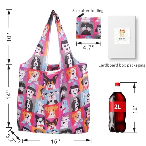 Noilk4 Pack 50Lbs Foldable Large Washable Market Bags, Compact Easy Storage - color: Animals 4 Pack