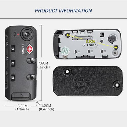 Travel Zipper TSA 007 Approved Luggage Code Lock, Backpack Anti Theft 3 Digit Combination Lock
