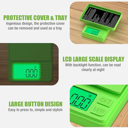 1000g x 0.01g Precision Gram Scale, Diyife Mini Scale with LCD Display - color: Green