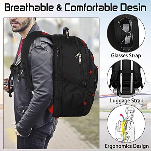 18.4 Inch Laptops Backpack, Red 55-60L Large Travel Laptop Backpack - color: Black-red, size: 18inch(21.5*16.3*9.9")