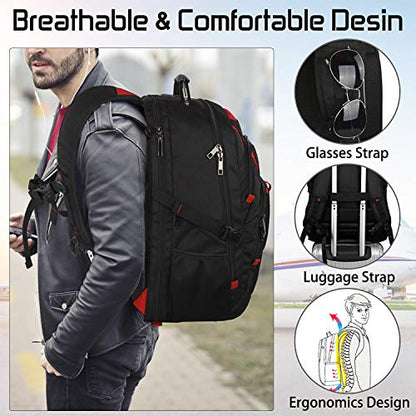 18.4 Inch Laptops Backpack, Red 55-60L Large Travel Laptop Backpack - color: Black-red, size: 18inch(21.5*16.3*9.9")