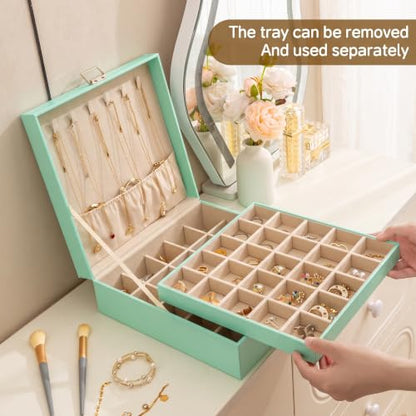 Frebeauty 50 Grid Earring Holder Organizer,2 Layer Jewelry Box for Women - color: Turquoise