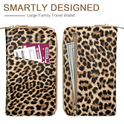 Family Passport Holder Wallet RFID Blocking Document Organizer - color: Light Leopard