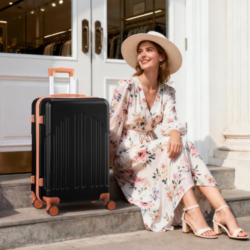 Karl home 28in Checked Luggage, Large Suitcase with Wheels, Black & Brown - color: Black & Brown, size: 28 Inch