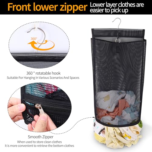 Hanging Collapsible Mesh Laundry Hamper - Breathable Fast Drying Laundry Bag, Space Saving Laundry Basket for Dorm, RV & Bathroom (Black) - color: Black