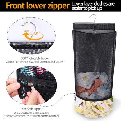 Hanging Collapsible Mesh Laundry Hamper - Breathable Fast Drying Laundry Bag, Space Saving Laundry Basket for Dorm, RV & Bathroom (Black) - color: Black