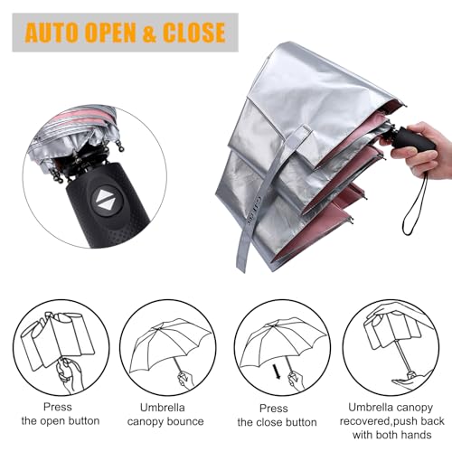 G4Free UPF 50+ UV Protection Travel Umbrella 42/46 Inch Sun Umbrella - color: Silver/Pink, size: 46 inch