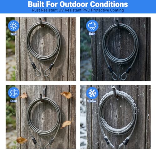 5mm Security Cable, Braided Steel Anti-Theft Lock Cable for Bike, Helmet & Luggage, Flexible Vinyl Coated Portable Cable Lock (7ft) - size: 7FT