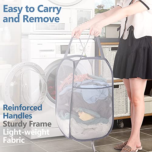 BATTOO Deluxe Strong Mesh Pop up Laundry Hamper Basket with Side Pocket for Laundry Room, Bathroom, Kids Room, College Dorm or Travel 2 x Grey - color: Grey+Grey