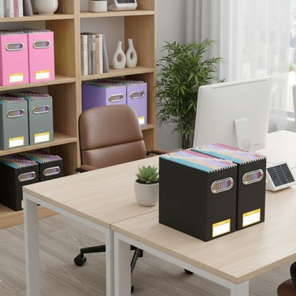 BALEINE 4PK File Organizer Box, Cardboard File Folder Organizer with Handle - color: Grey, style: 4PK (Slim)