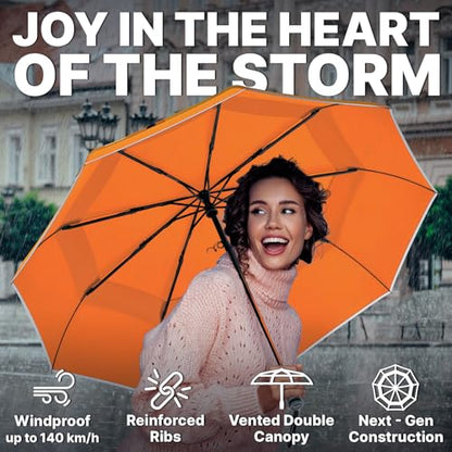 Royal Walk Compact Travel Umbrella for Rain, Windproof, Small & Portable - color: Orange