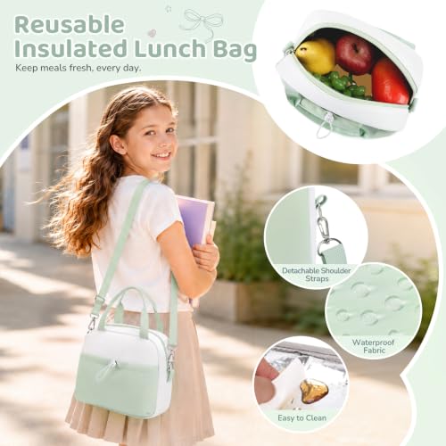 DIGOBAY Backpack for Girls, 5PCS School Bookbag with Lunch Box Pencil Case - color: Green