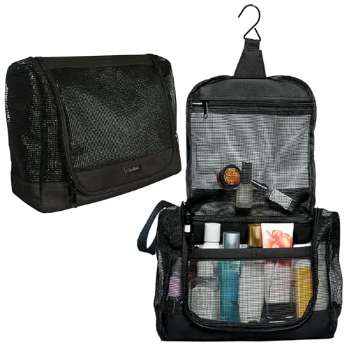 The Fine Living Co. Portable Latex Mesh Shower Caddy Hanging Metal Hook - color: Classic Black