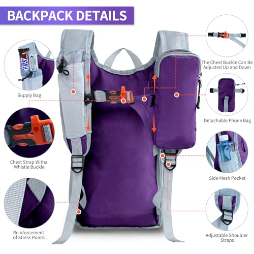 Small Hiking Backpack Packable Lightweight for Women Men - color: Deep Purple, size: 15L