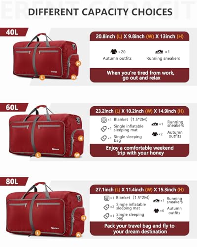 Gonex 150L Foldable Travel Duffle Bag with Shoe Compartment, Lightweight - color: Red, size: 150L