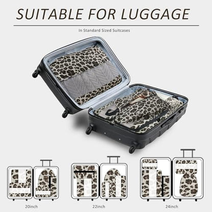 U+U 5 Set Packing Cubes, Travel Organizers with Shoe Bag (Leopard) - color: Leopard