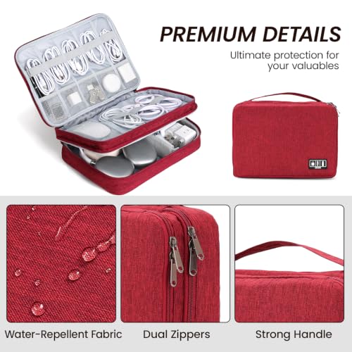 Electronic Organizer Travel Case, Double Layer Cable Organizer Bag - color: red