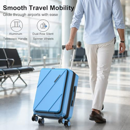 Carry On Luggage 22x14x9 Airline Approved with Front Pocket, Blue - color: Blue