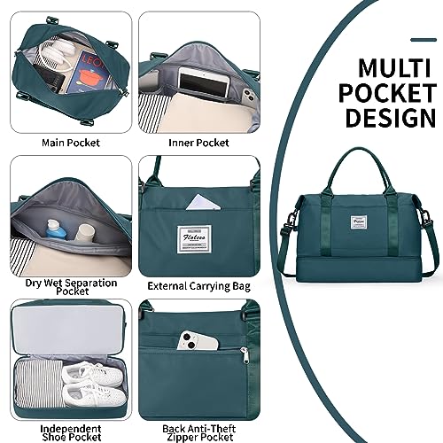 Travel Duffel Bag with Shoes Compartment, Weekender Bags for Women - color: A-Peacock Blue, size: Large