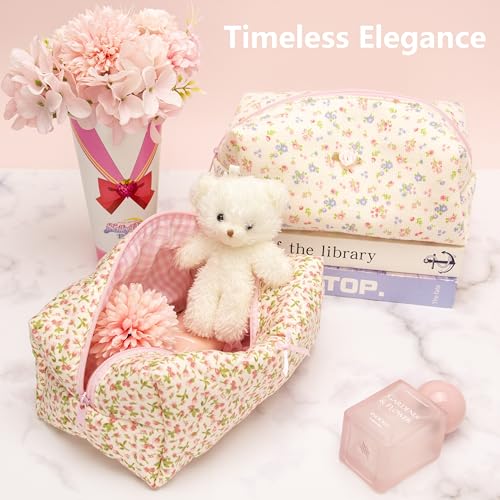 PAZIMIIK Cozy Makeup Bag for Women,Zipper Cosmetic Pouch,Floral Pink - color: Floral Pink