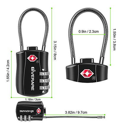 GIVERARE TSA Approved Luggage Locks, Combination Travel Cable Lock, Re-settable 3-Digit Padlocks with Alloy Body, Keyless Travel Sentry Accepted Padlock for Gym Locker, Golf Bag Case, Backpack-Black - color: 1 pack Black