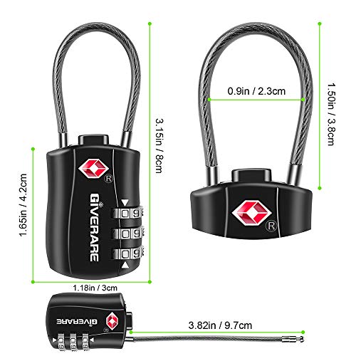 GIVERARE 2 PCS TSA Approved Luggage Locks, Combination Travel Cable Lock, Re-settable 3-Digit Padlocks with Alloy Body, Keyless Travel Sentry Accepted Padlock for Gym Locker, Golf Bag Case-Black - color: 2 pack Black
